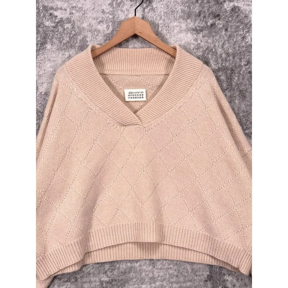 Maison Margiela Sweater 38 US 6 Womens Wool Knit Cropped Oversized Varsity